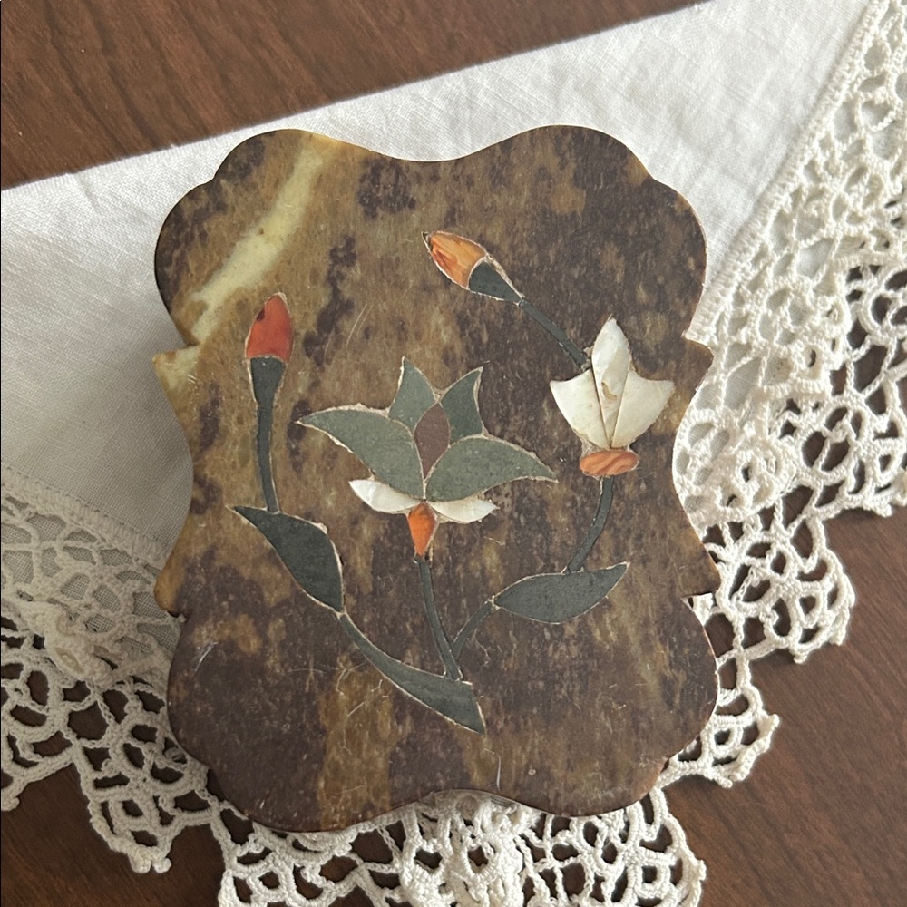 Vintage Jasper and Mother of Pearl Trinket Box